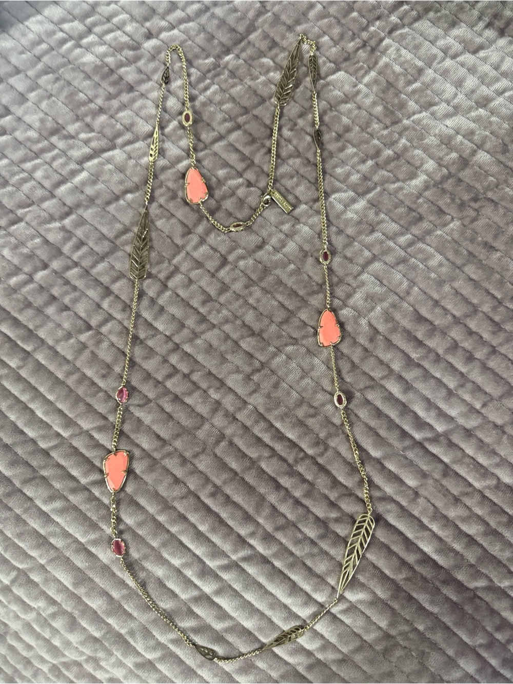 Authentic Kendra Scott Kinly Gold-Tone Long Necklace with Coral Pink Stones